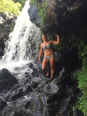 Heather Dennis, RN, enjoys abundant waterfalls during her travel nurse assignment on Maui.
